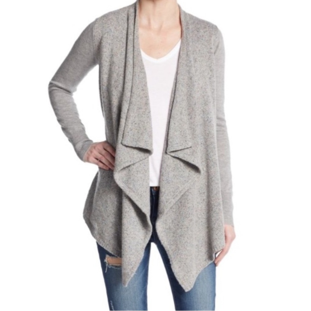 Joie • Gray Speckled Waterfall Marled Wool Cardigan Sweater - Picture 3 of 11